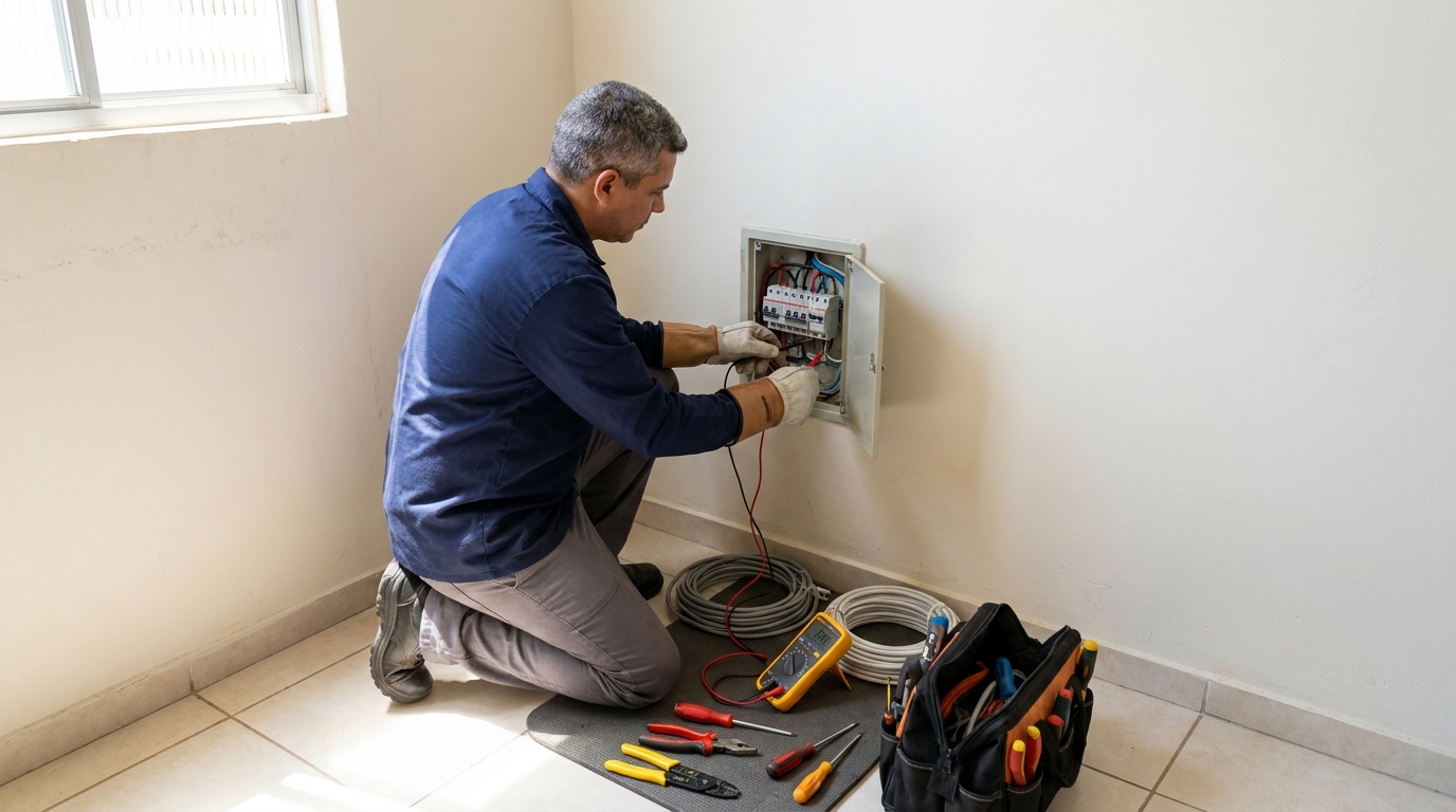 Eletricista realizando manutencao em Campinas‑SP
